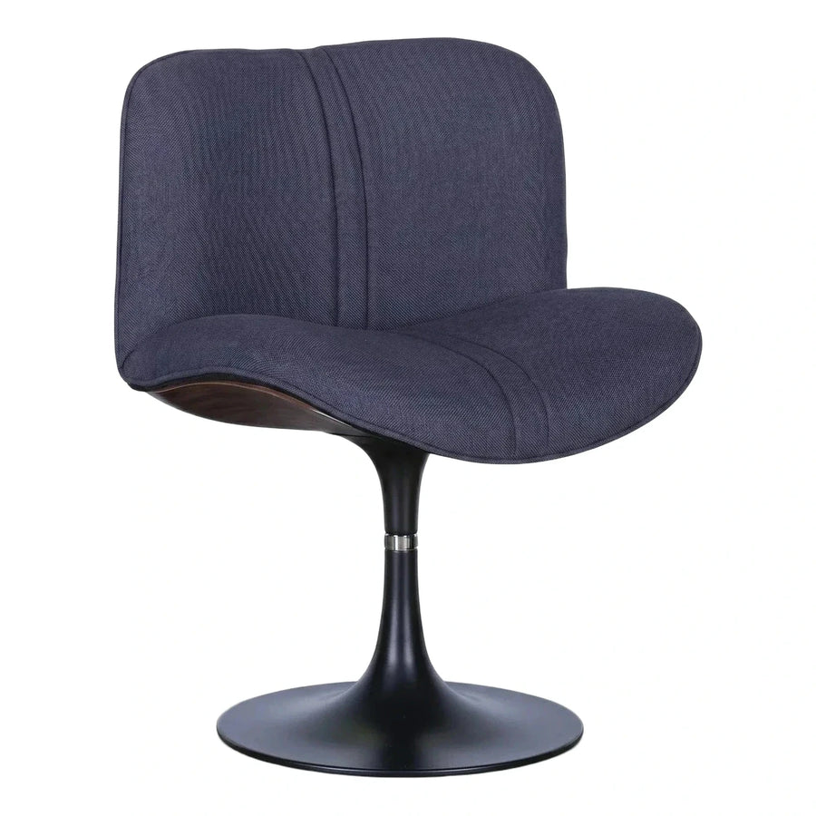 Navy Blue Fabric Swivel Lounge Chair with Wood Shell