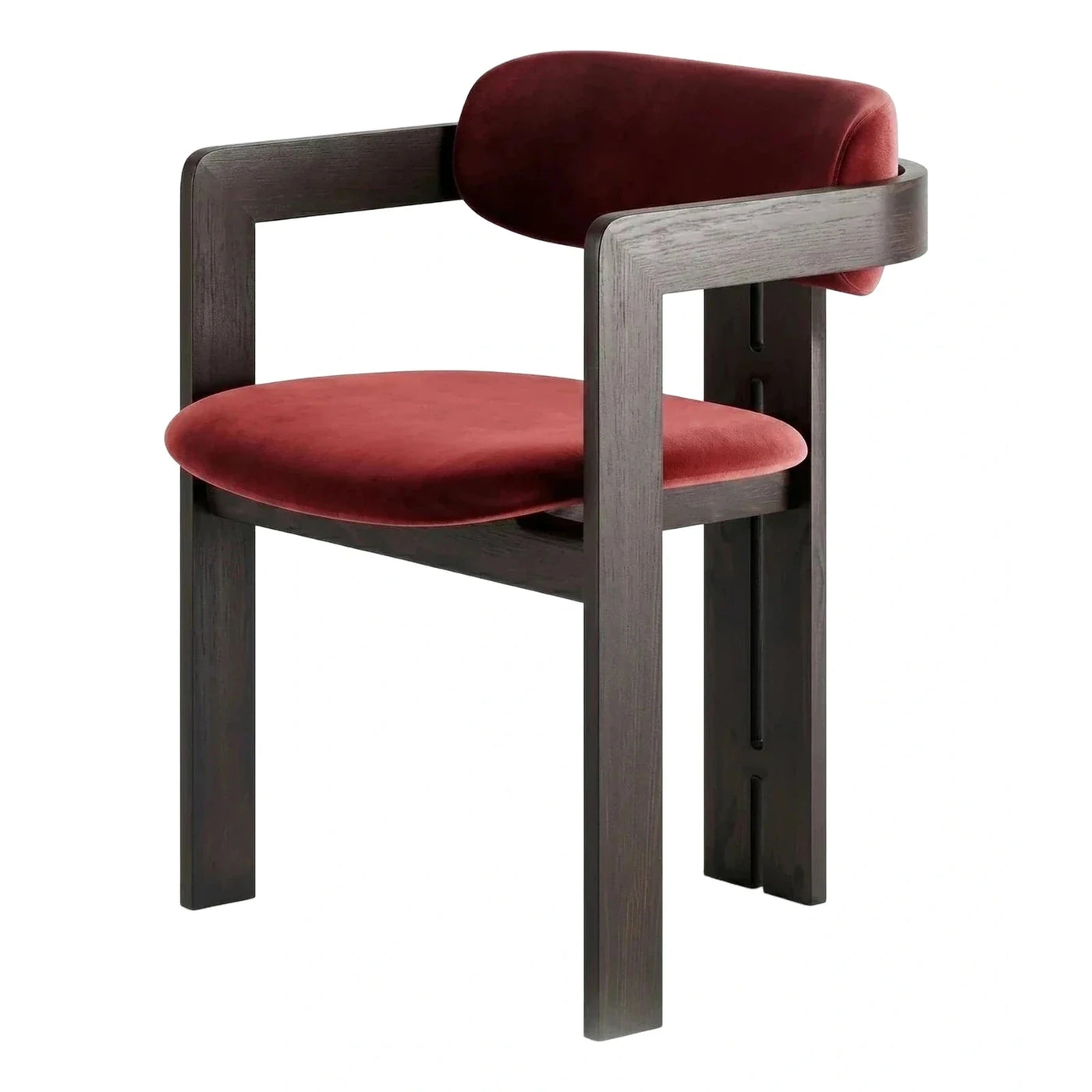 Modern Dark Wood Armchair with Red Velvet Cushion