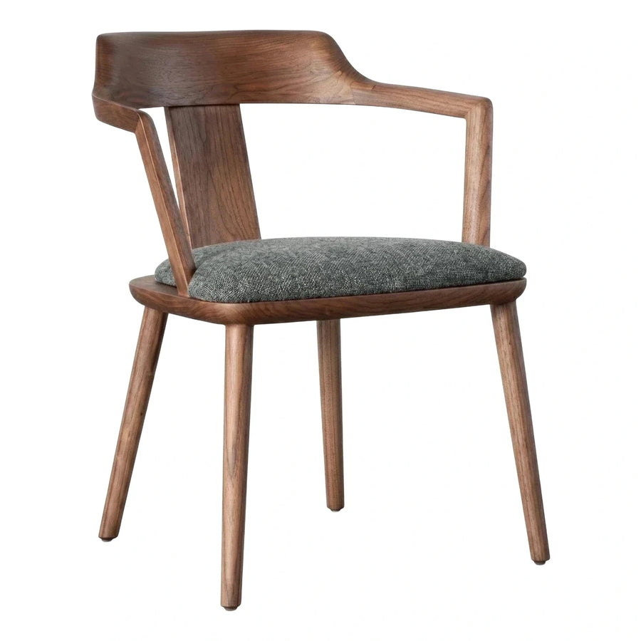 Walnut Wood Dining Chair with Grey Fabric Seat