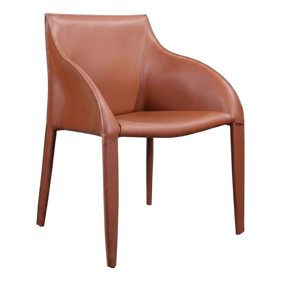 Modern Brown Leather Dining Chair with Wrapped Legs