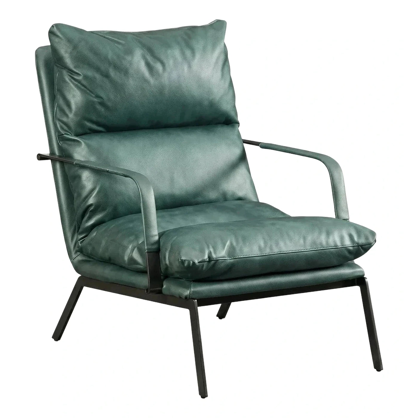 Green Leather Lounge Chair with Black Metal Frame