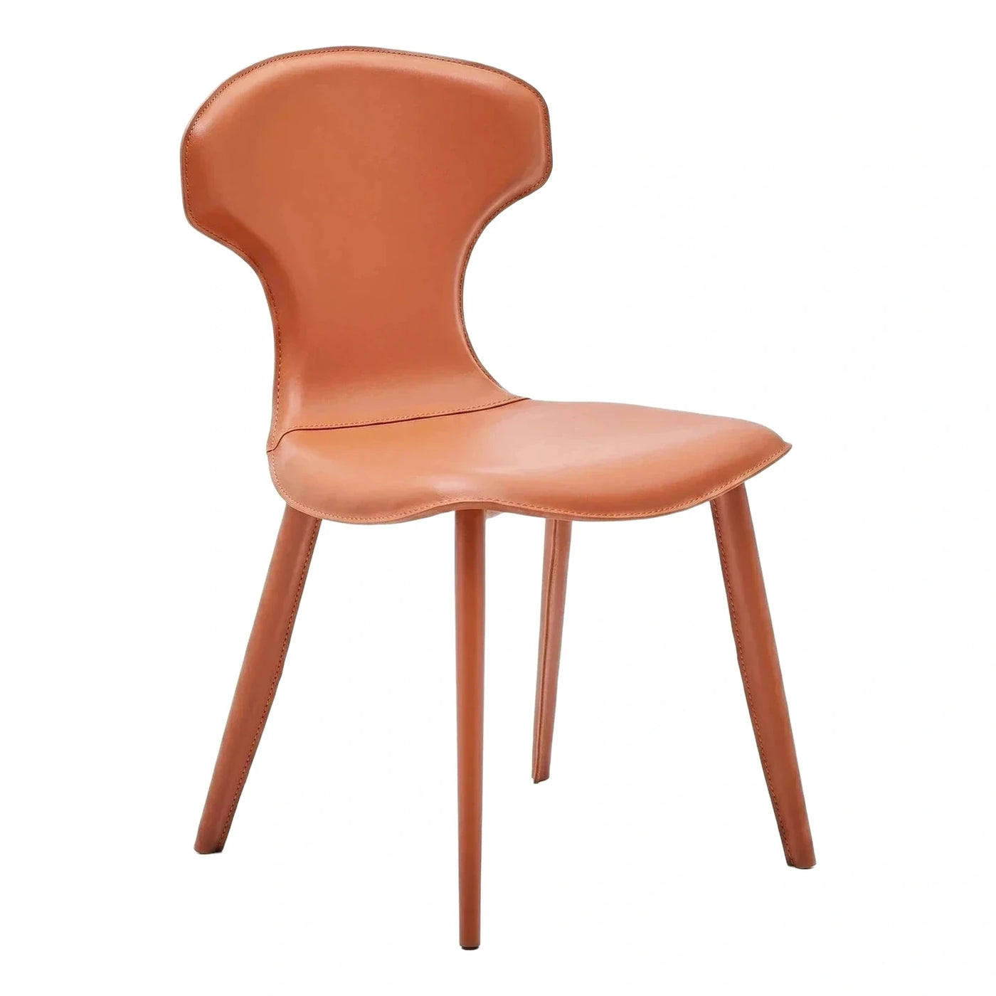 Modern Tan Leather Dining Chair with Wrapped Legs
