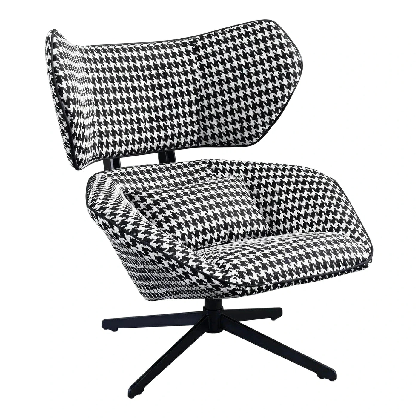 Black and White Houndstooth Swivel Lounge Chair