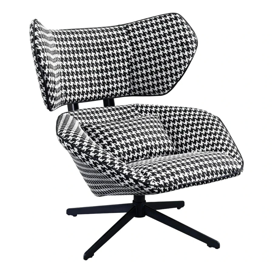 Black and White Houndstooth Swivel Lounge Chair
