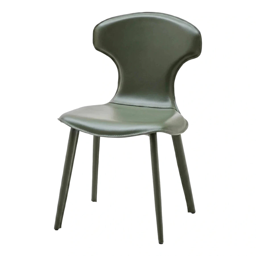 Modern Olive Green Leather Dining Side Chair