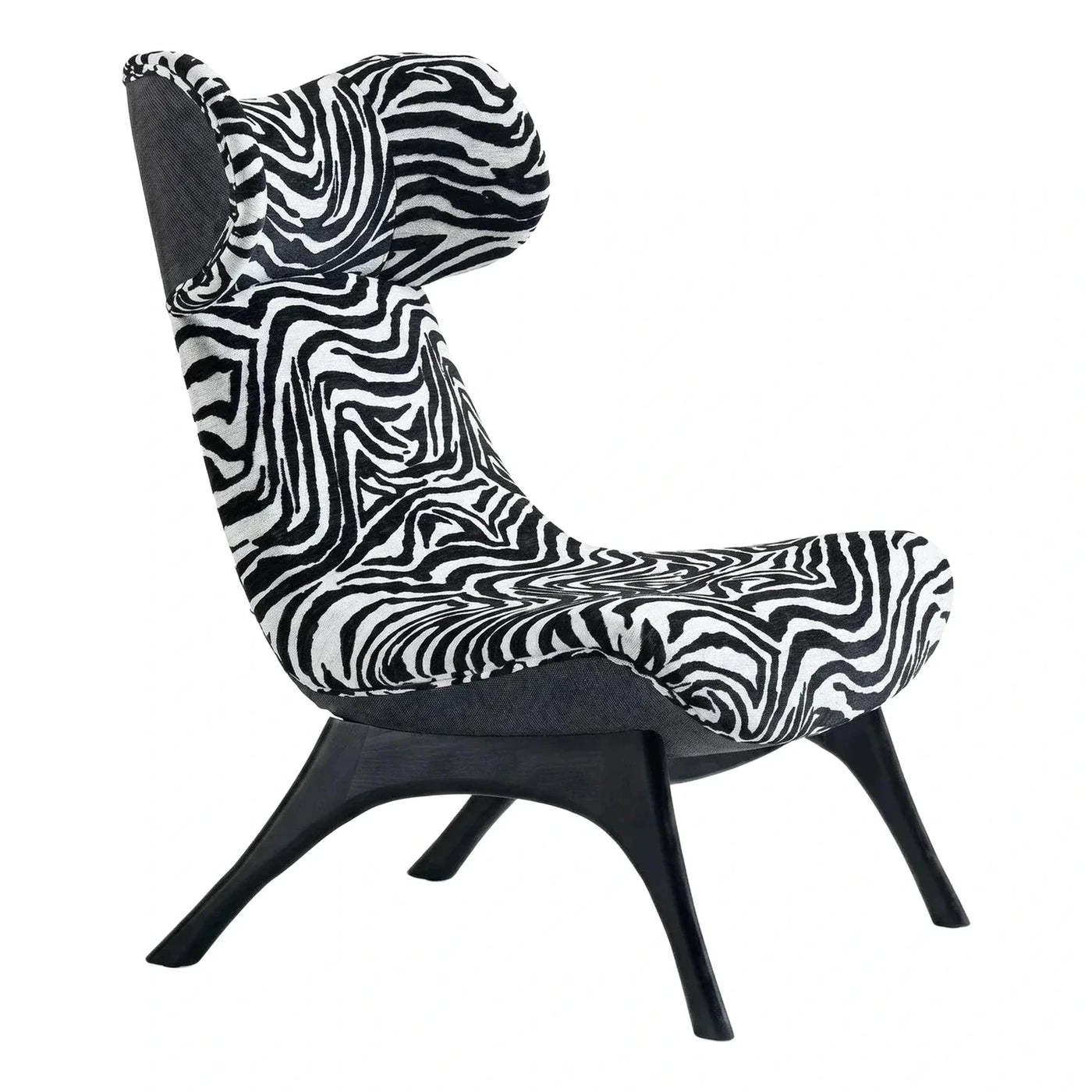 Zebra Print High Back Lounge Chair with Dark Wood Legs