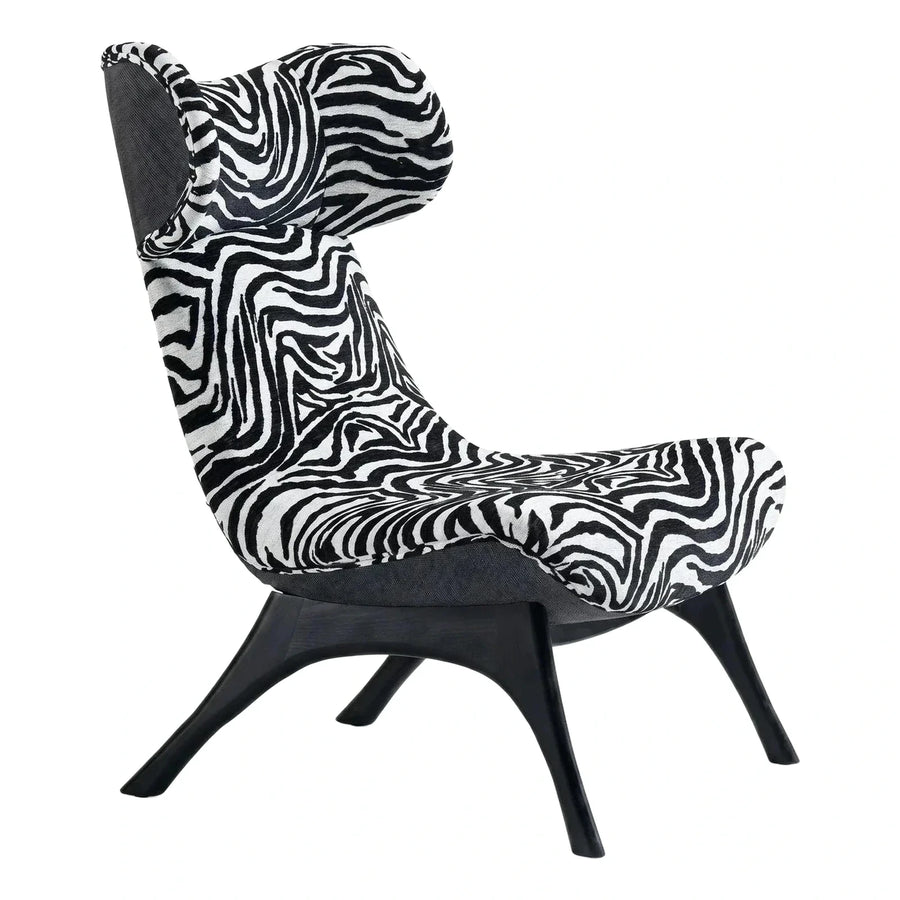 Zebra Print High Back Lounge Chair with Dark Wood Legs