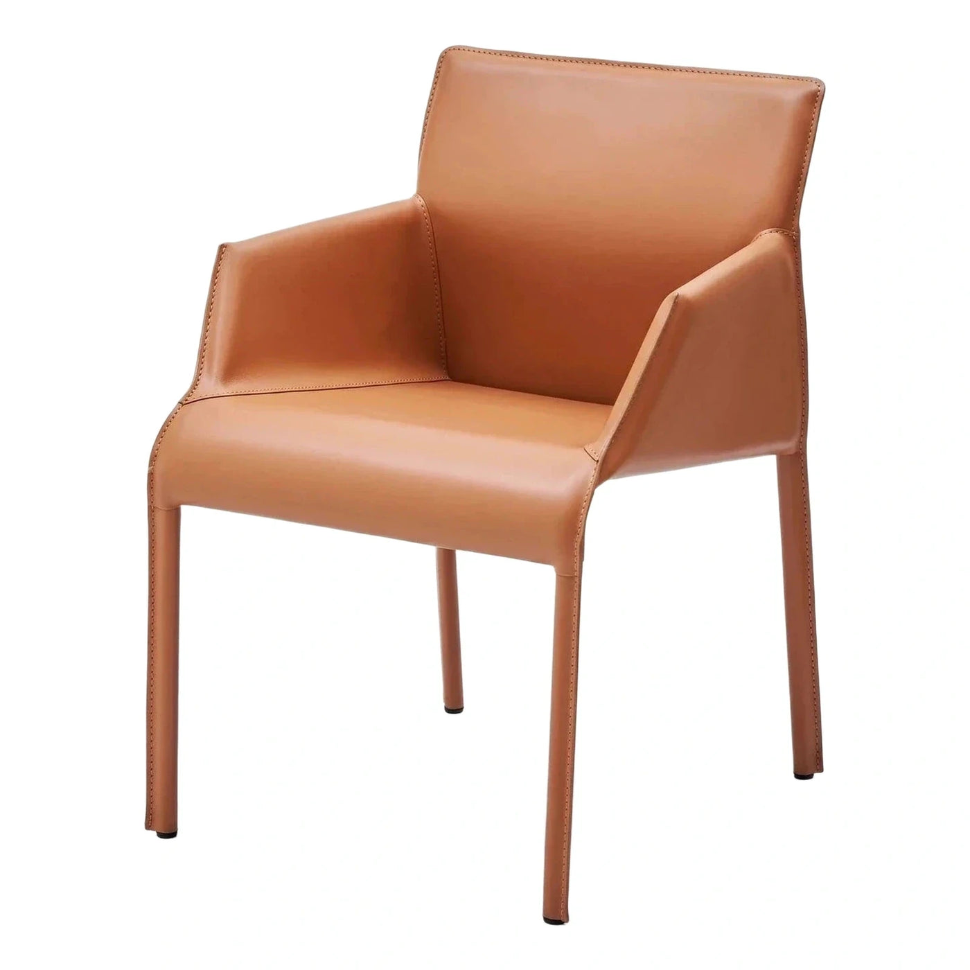 Modern Tan Leather Armchair with Stitched Legs
