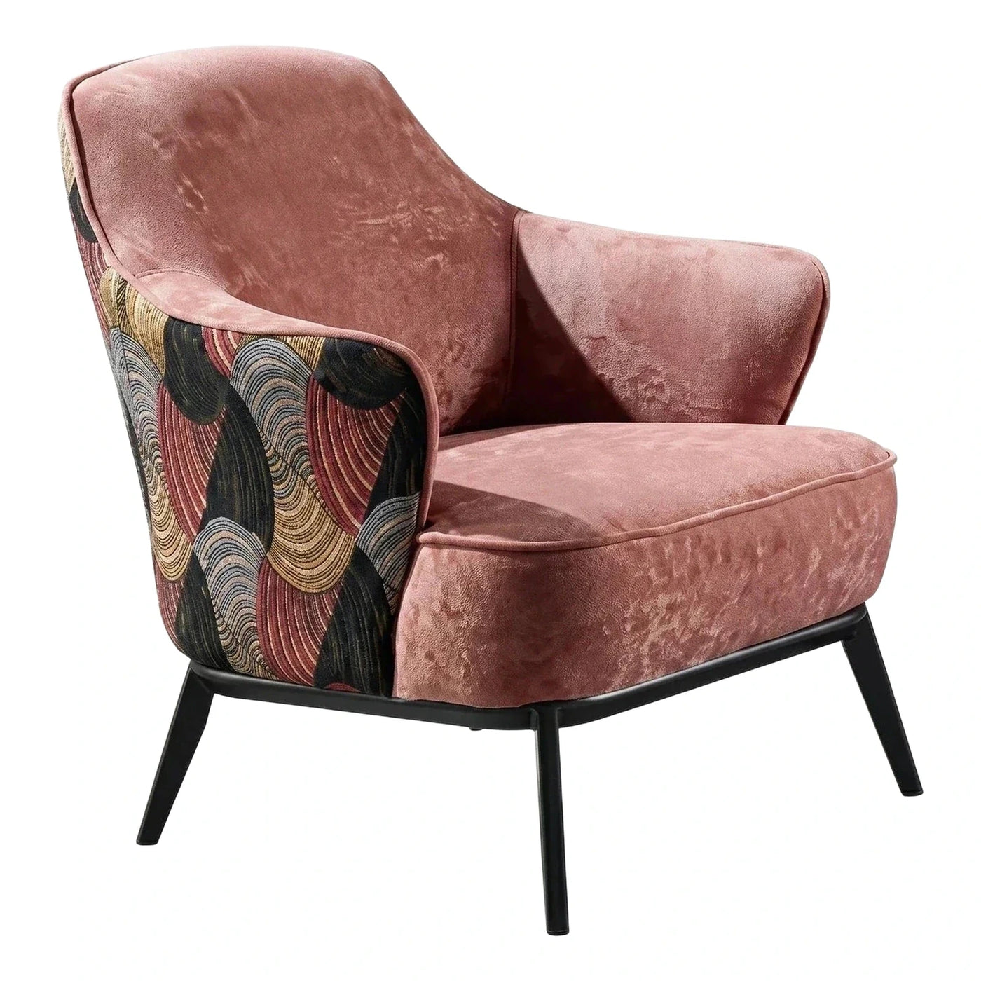 Dusty Pink Velvet Accent Chair with Patterned Back