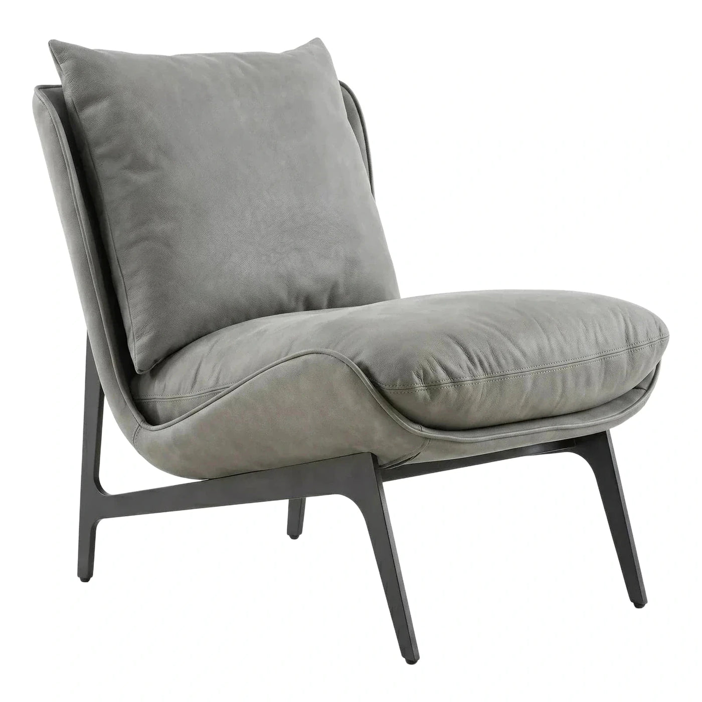 Modern Grey Leather Lounge Chair with Metal Base