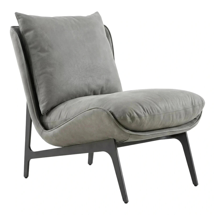Modern Grey Leather Lounge Chair with Metal Base