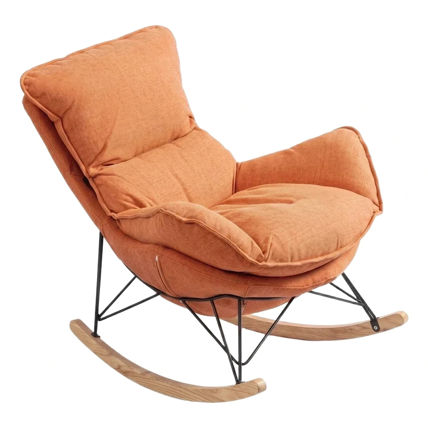 Modern Orange Fabric Rocking Chair with Wood Base