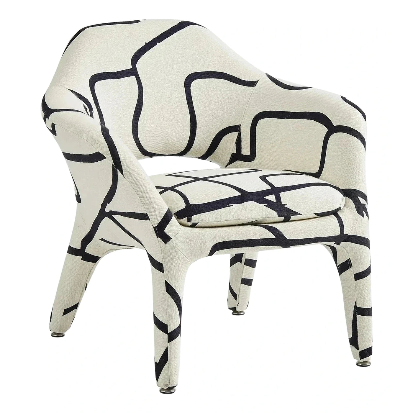 Cream Fabric Armchair With Abstract Black Lines