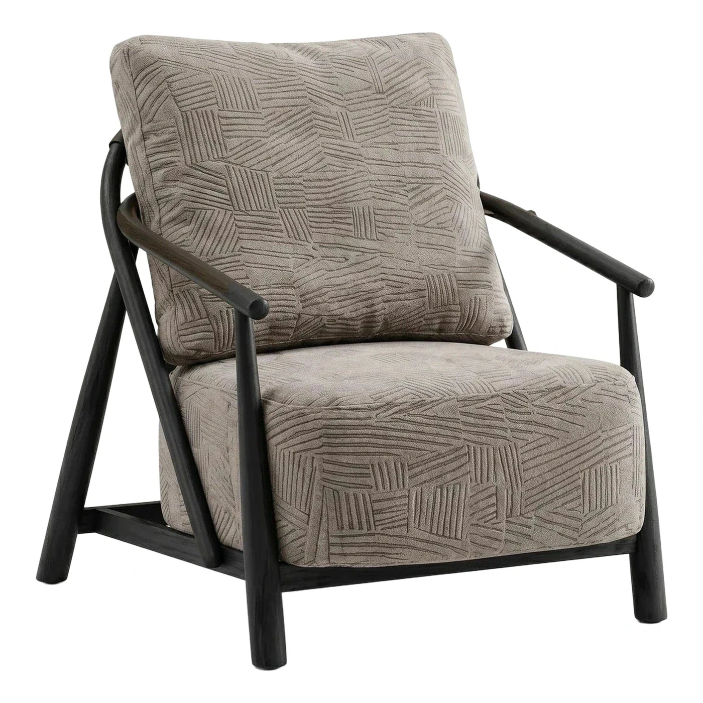 Textured Geometric Fabric Armchair with Dark Wood Frame
