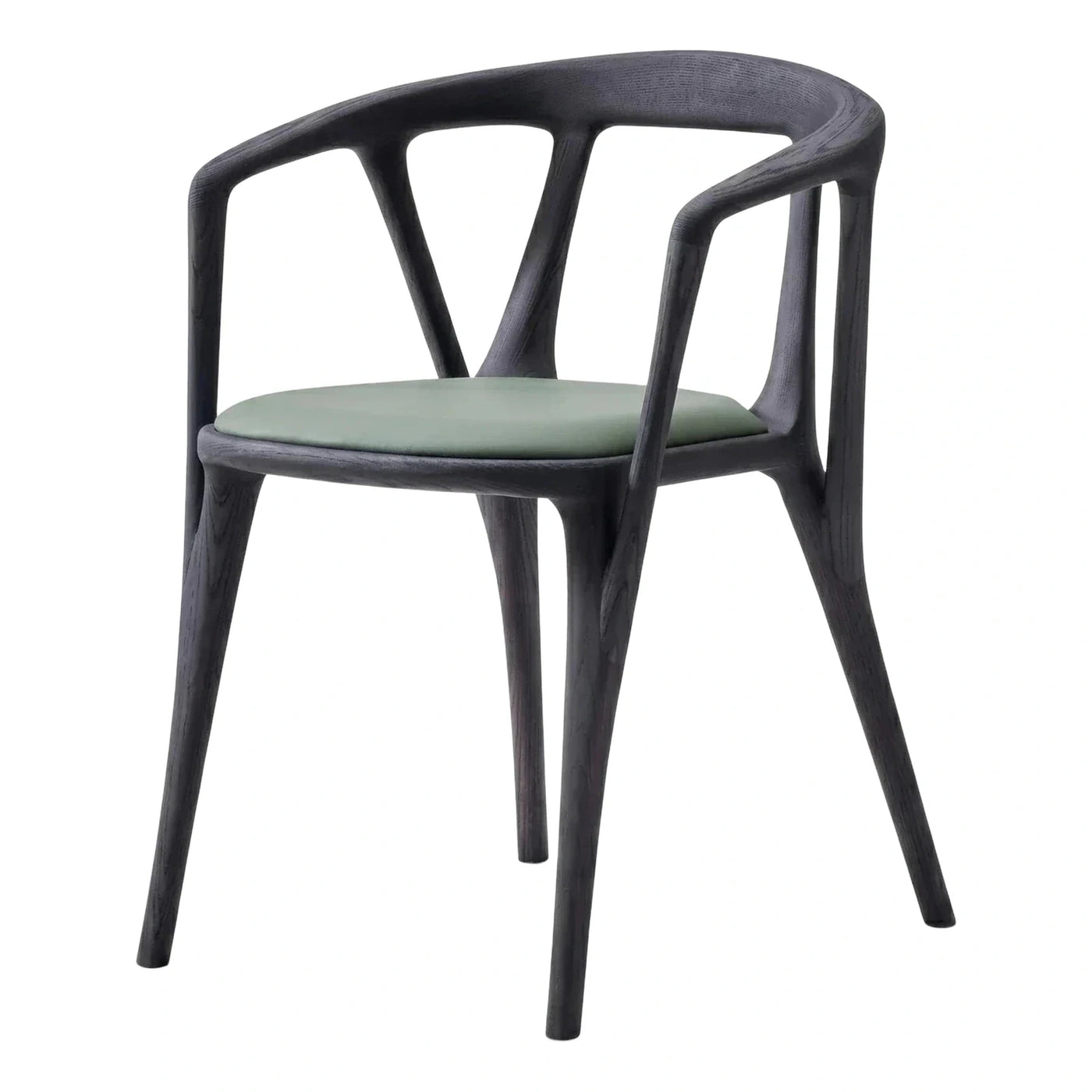 Modern Dark Wood Dining Chair with Green Seat