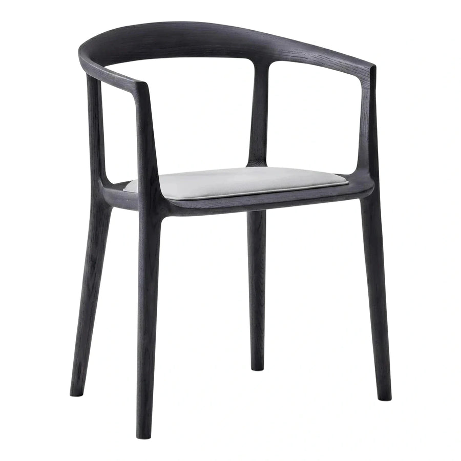 Modern Dark Wood Dining Chair with Light Cushion