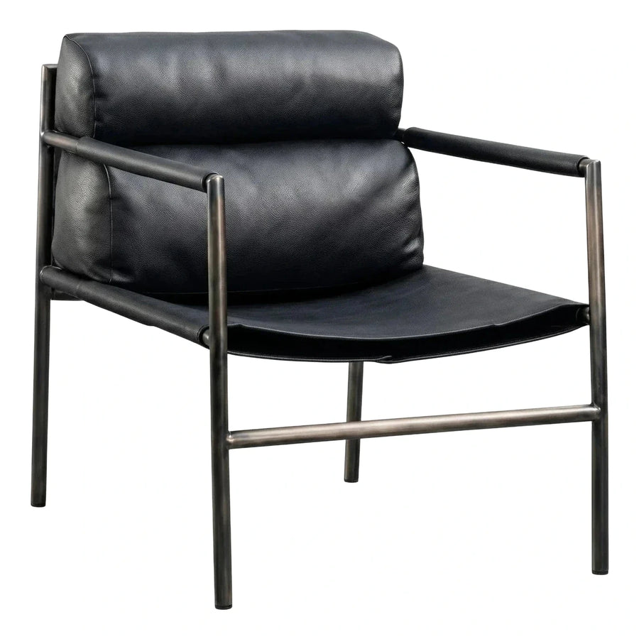 Modern Black Leather Lounge Chair with Metal Frame