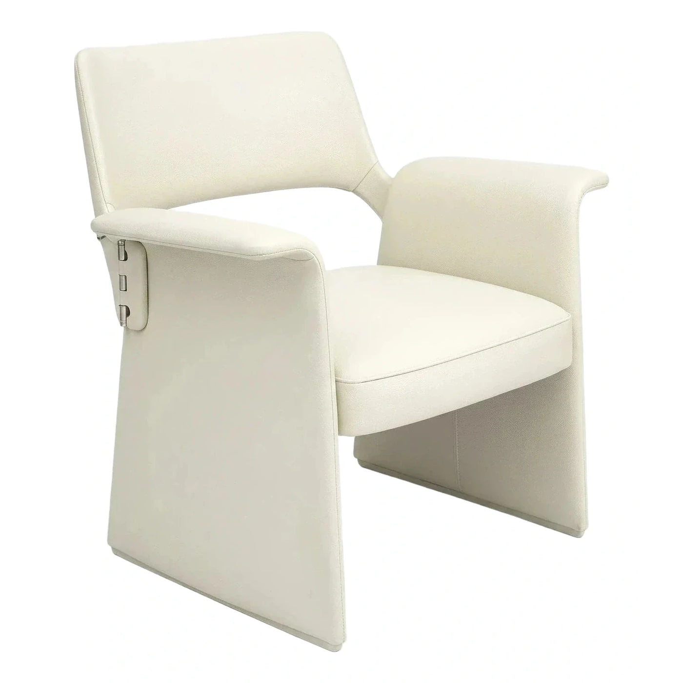 Modern Cream Leather Lounge Chair with Geometric Base