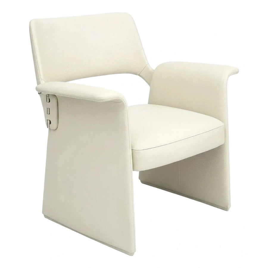 Modern Cream Leather Lounge Chair with Geometric Base