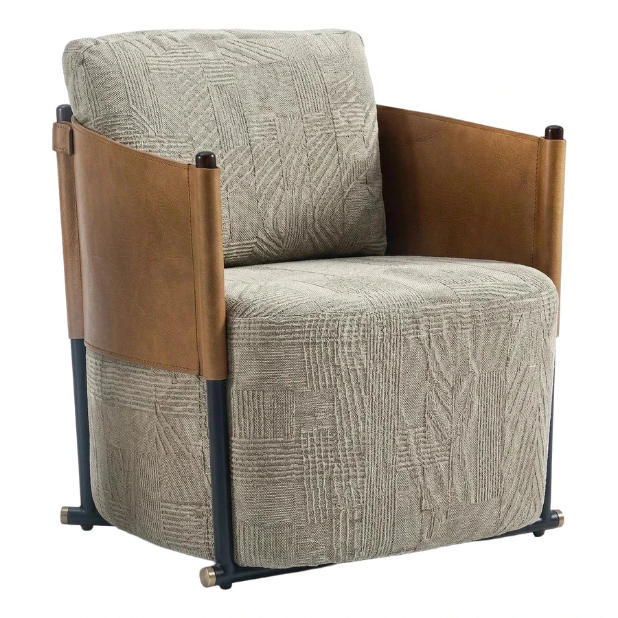 Modern Geometric Fabric Armchair with Leather Sides