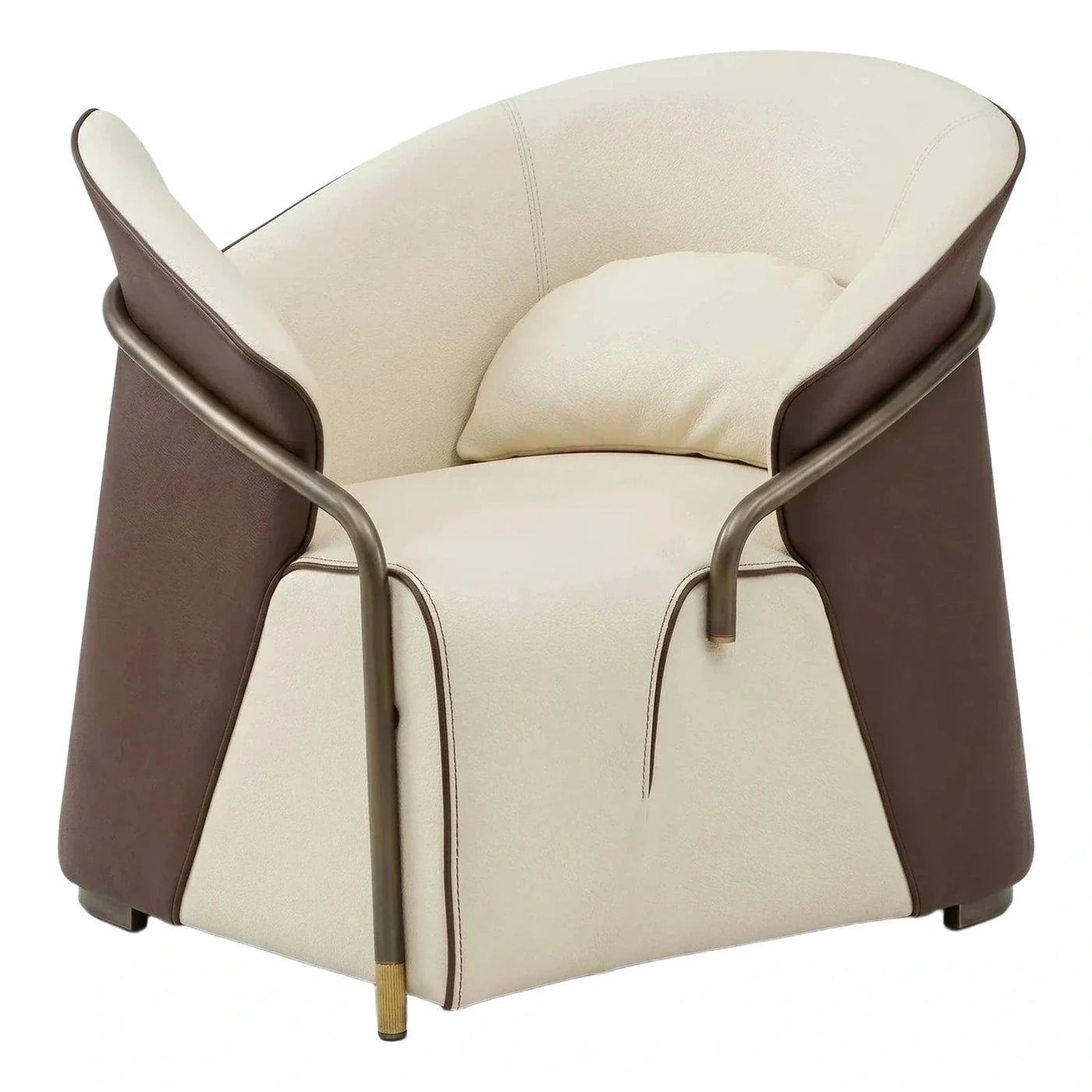 Modern Two-Tone Leather Armchair with Metal Frame