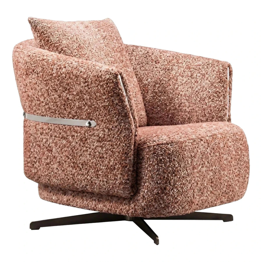 Dusty Rose Boucle Swivel Armchair with Metal Accent