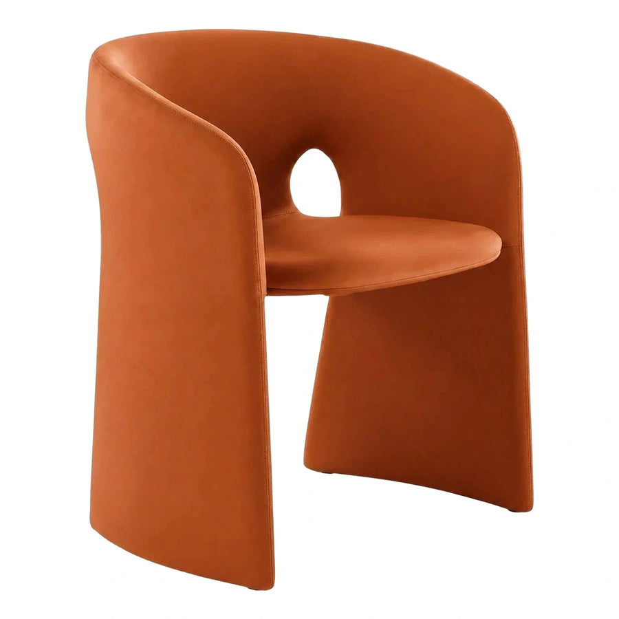 Modern Terracotta Leather Lounge Chair with Cutout Back