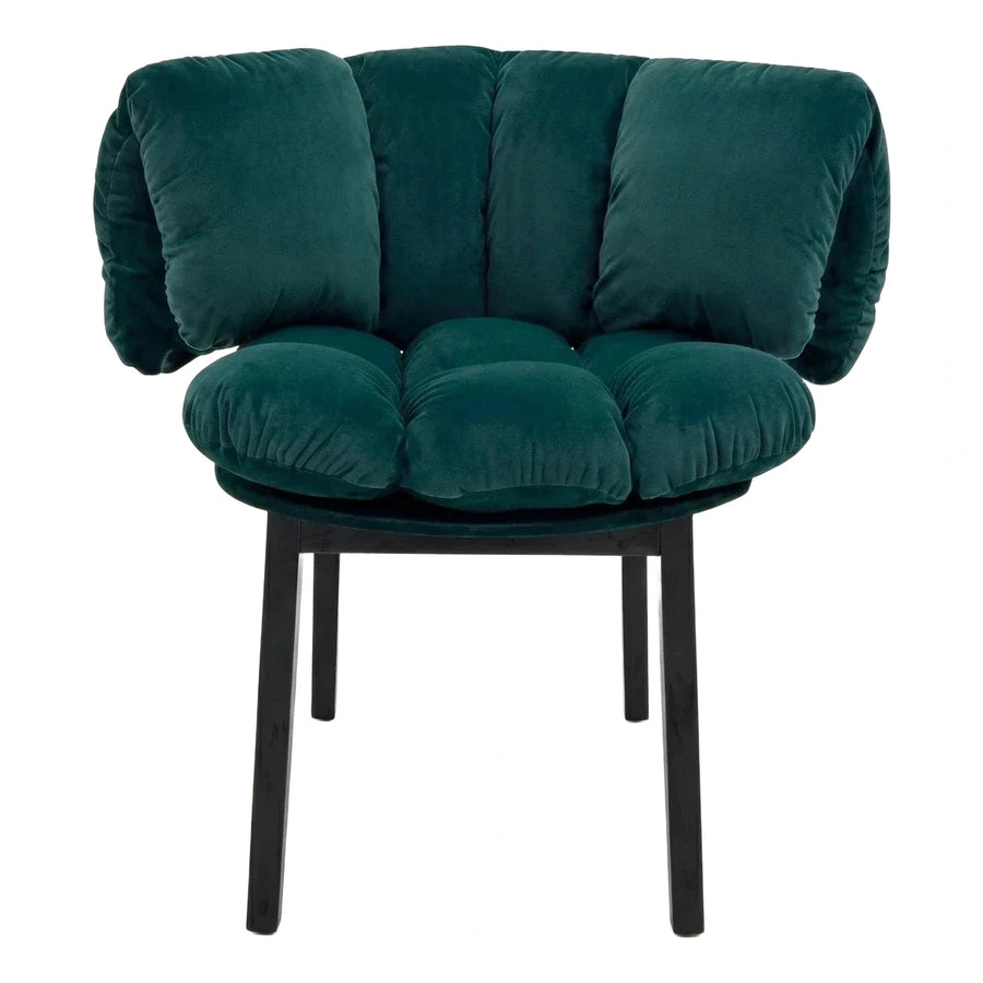Deep Green Velvet Lounge Chair with Dark Wood Legs