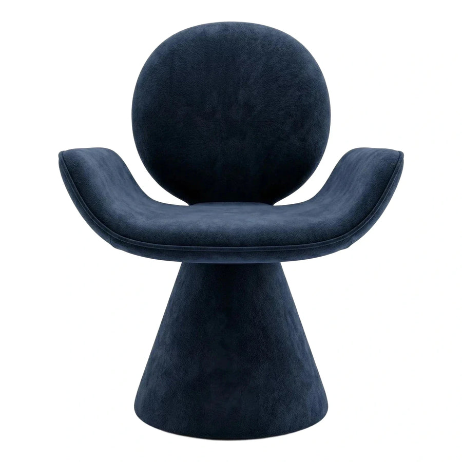 Navy Blue Velvet Sculptural Pedestal Lounge Chair