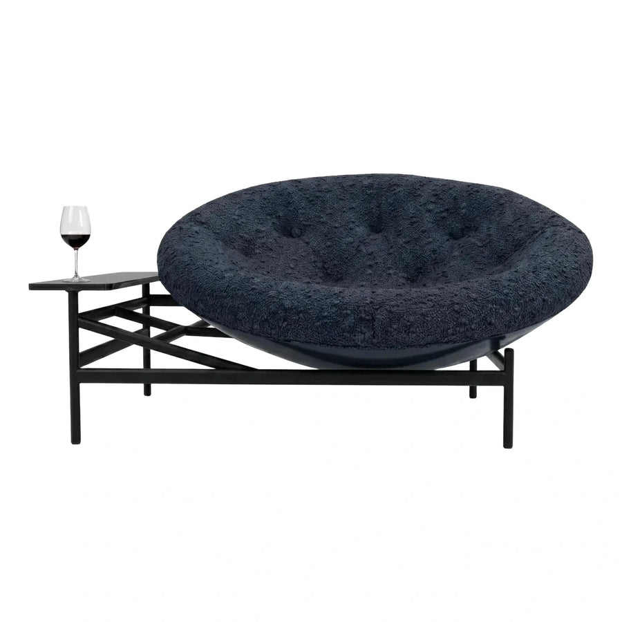 Modern Navy Boucle Saucer Chair with Side Table