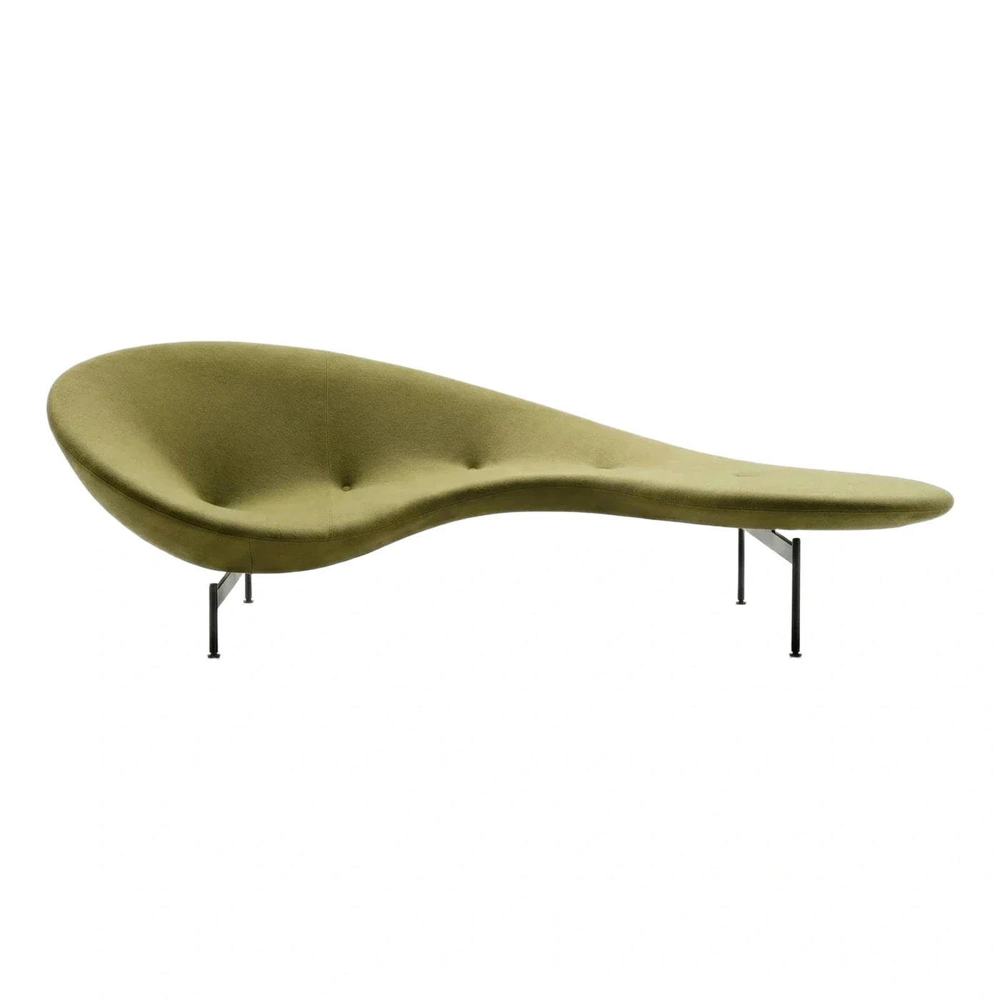 Olive Green Sculptural Chaise Lounge with Metal Legs