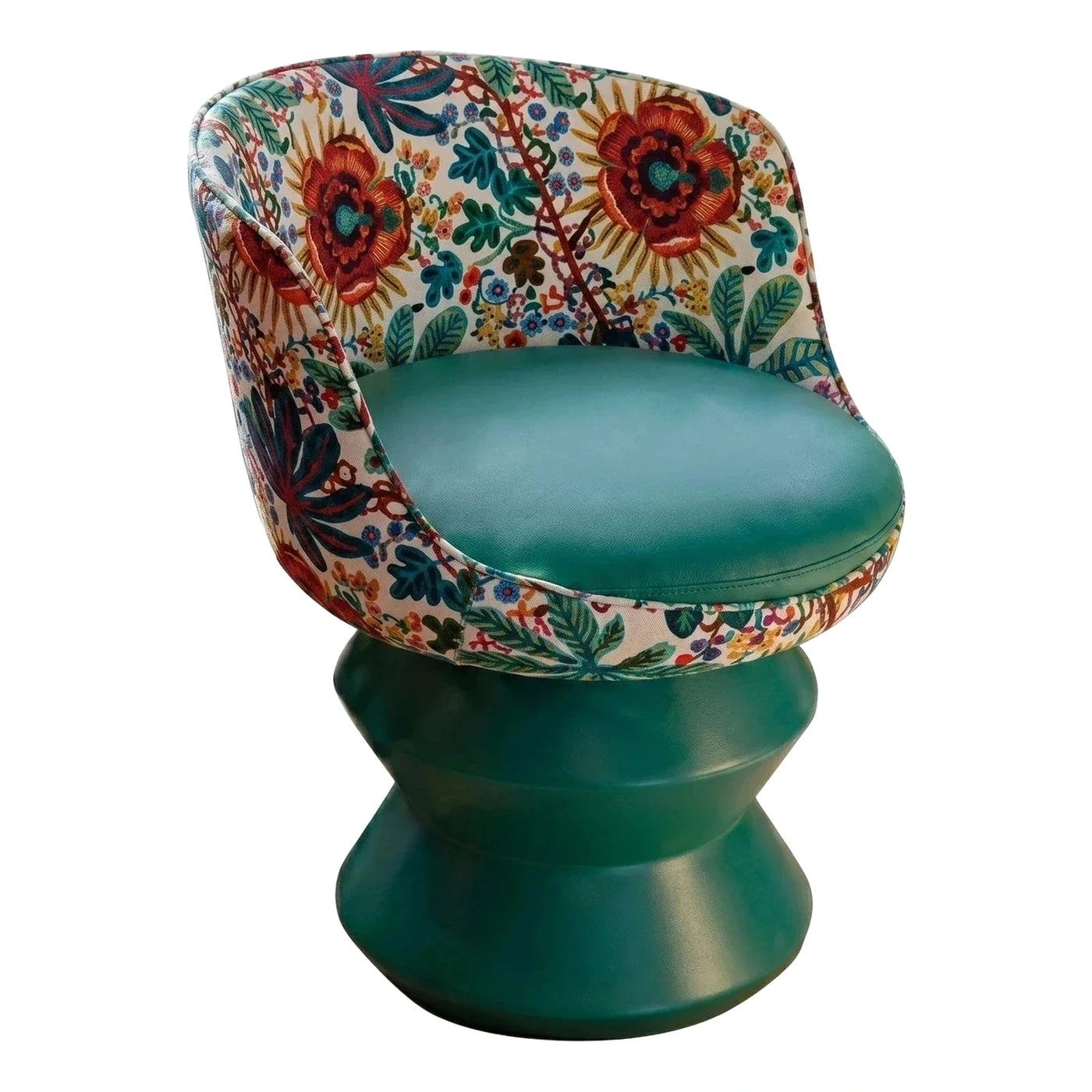 Floral Print Swivel Accent Chair with Teal Seat