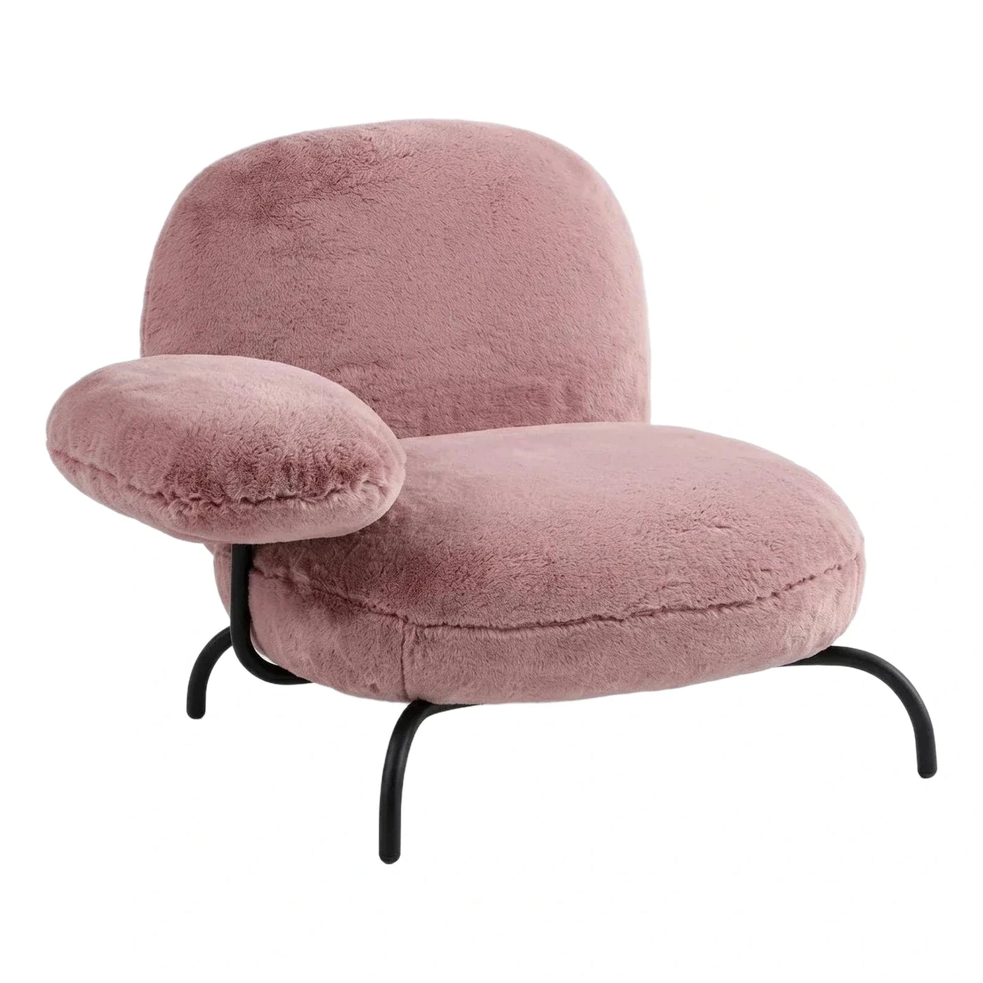 Pink Boucle Lounge Chair with Black Metal Legs