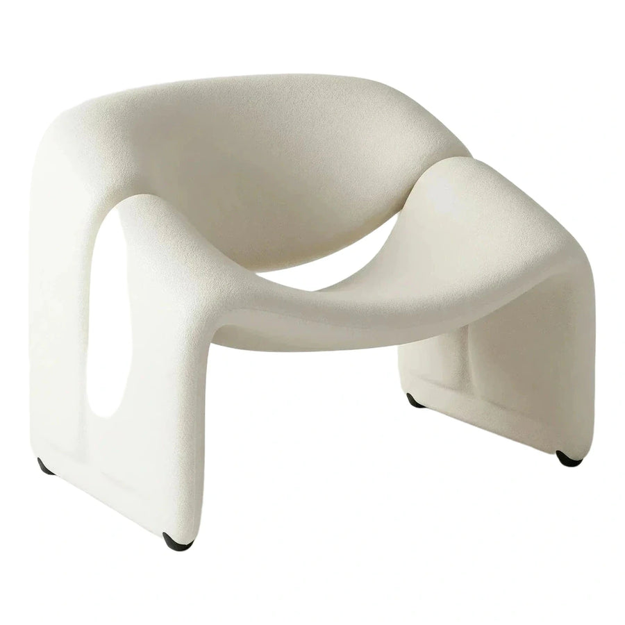 White Boucle Sculptural Curved Lounge Armchair
