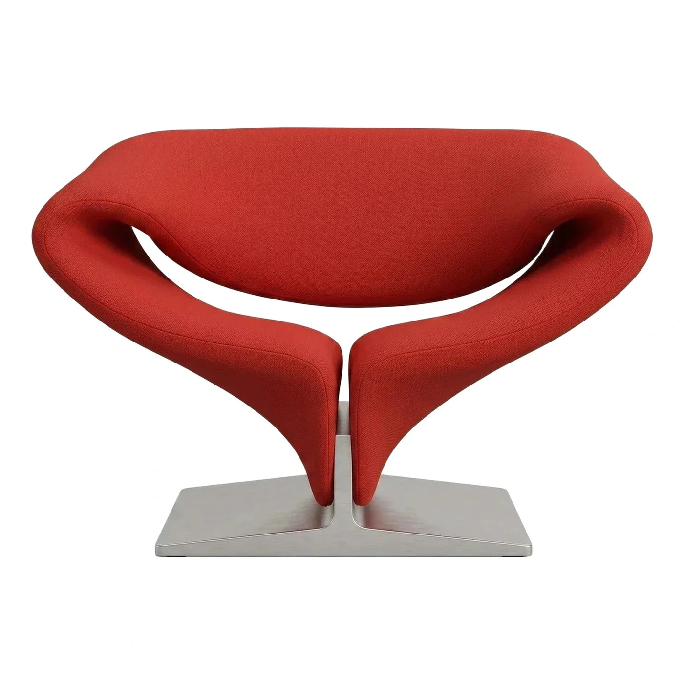 Red Sculptural Fabric Lounge Chair Metal Base