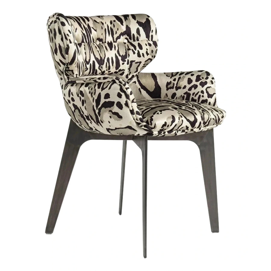 Tufted Animal Print Velvet Armchair with Dark Wood Legs
