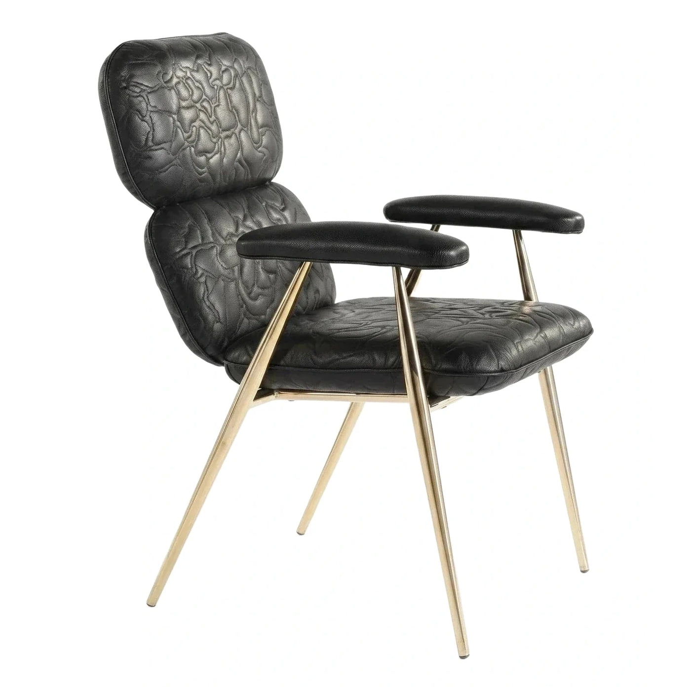 Black Textured Leather Armchair with Gold Metal Legs
