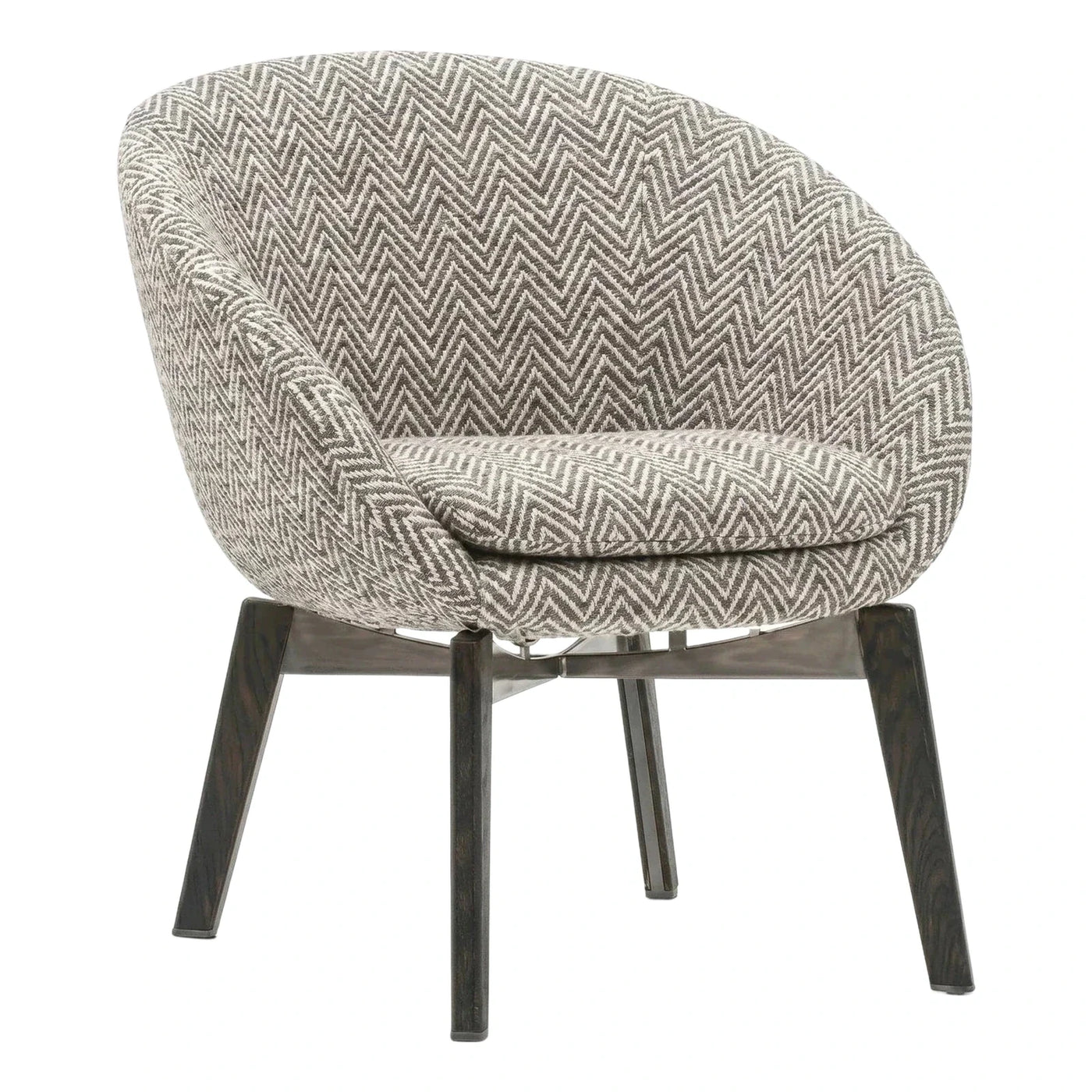 Grey Herringbone Fabric Tub Chair with Dark Wood Legs
