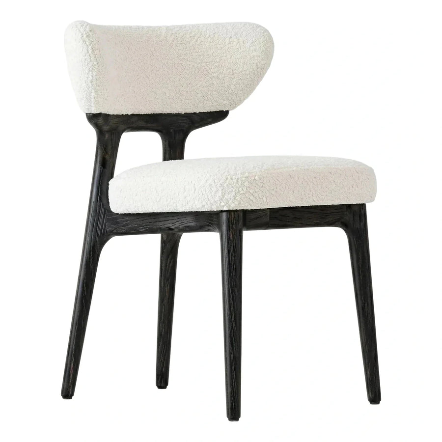 Modern Black Wood Frame White Boucle Dining Chair