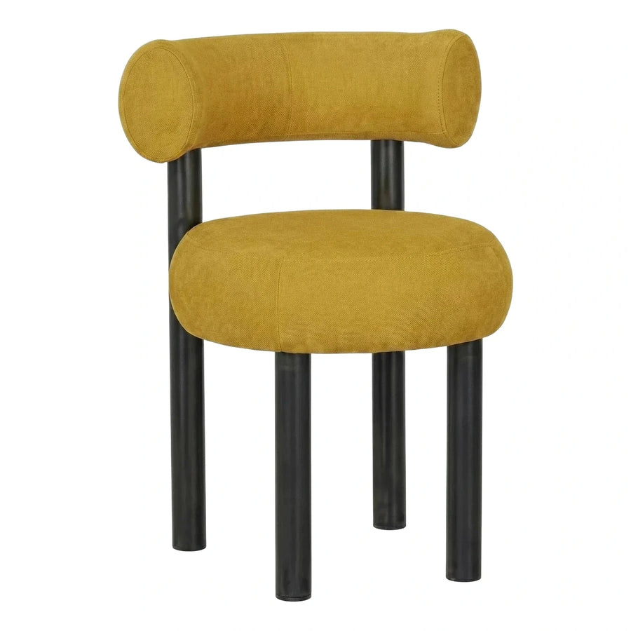 Modern Mustard Yellow Upholstered Dining Chair with Black Legs