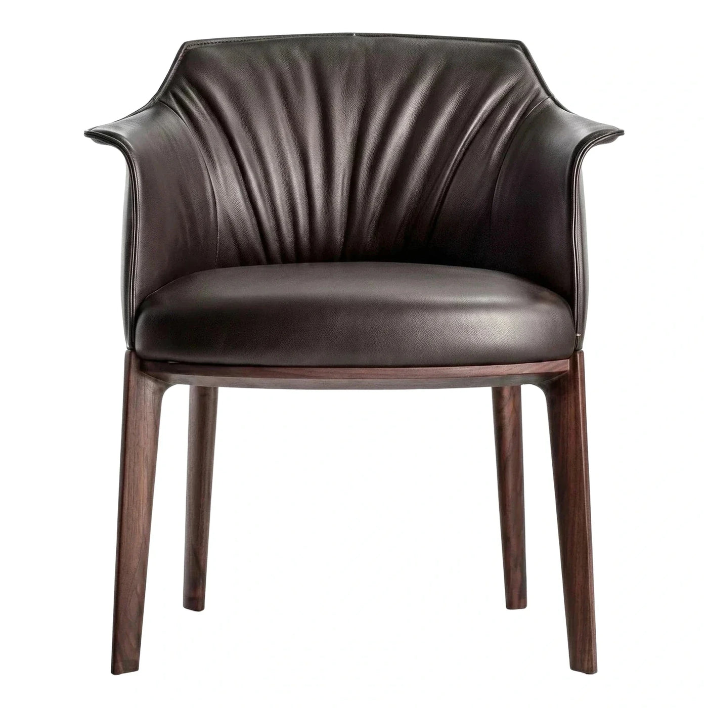 Modern Dark Brown Leather Armchair with Wood Legs