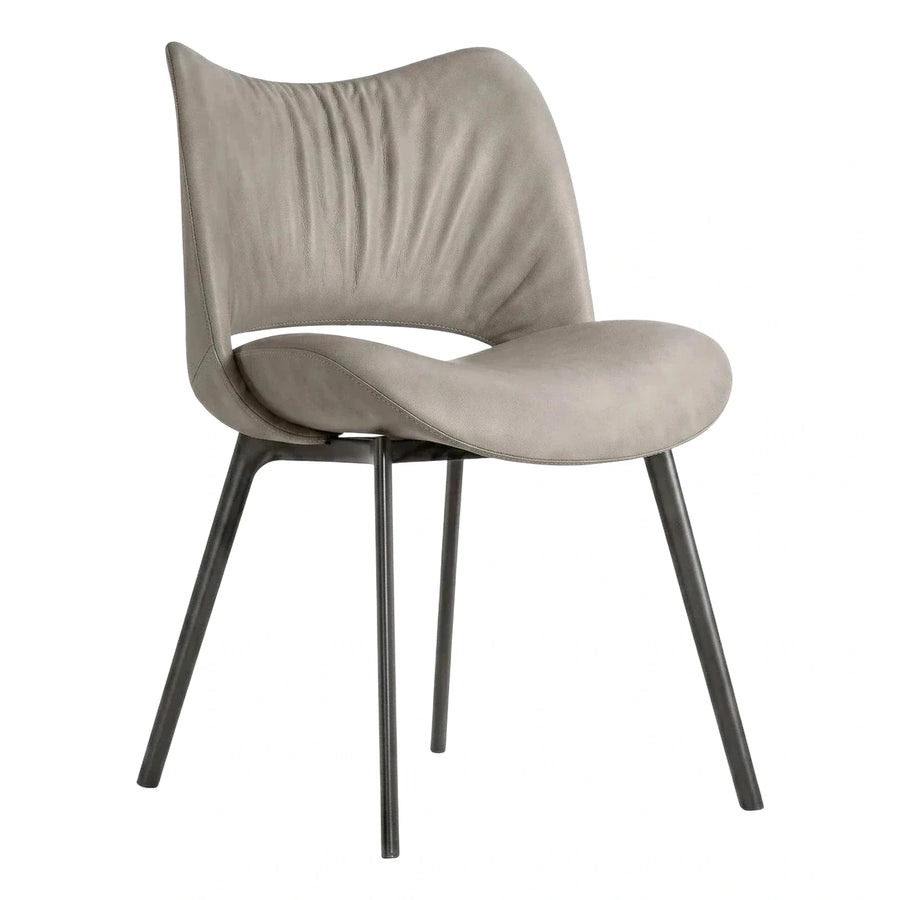 Modern Grey Leather Dining Chair with Cutout Back