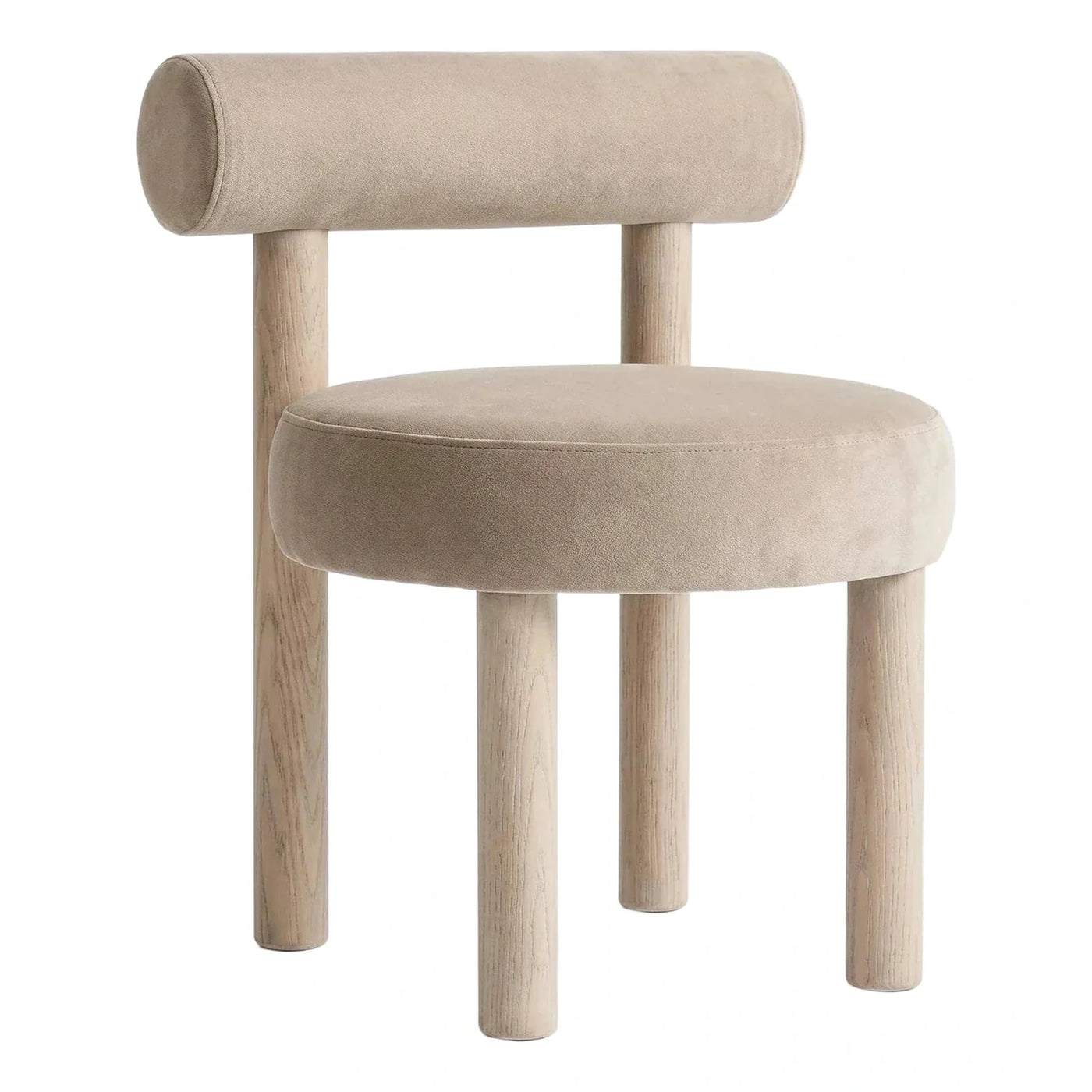 Modern Beige Fabric Chair with Cylindrical Backrest