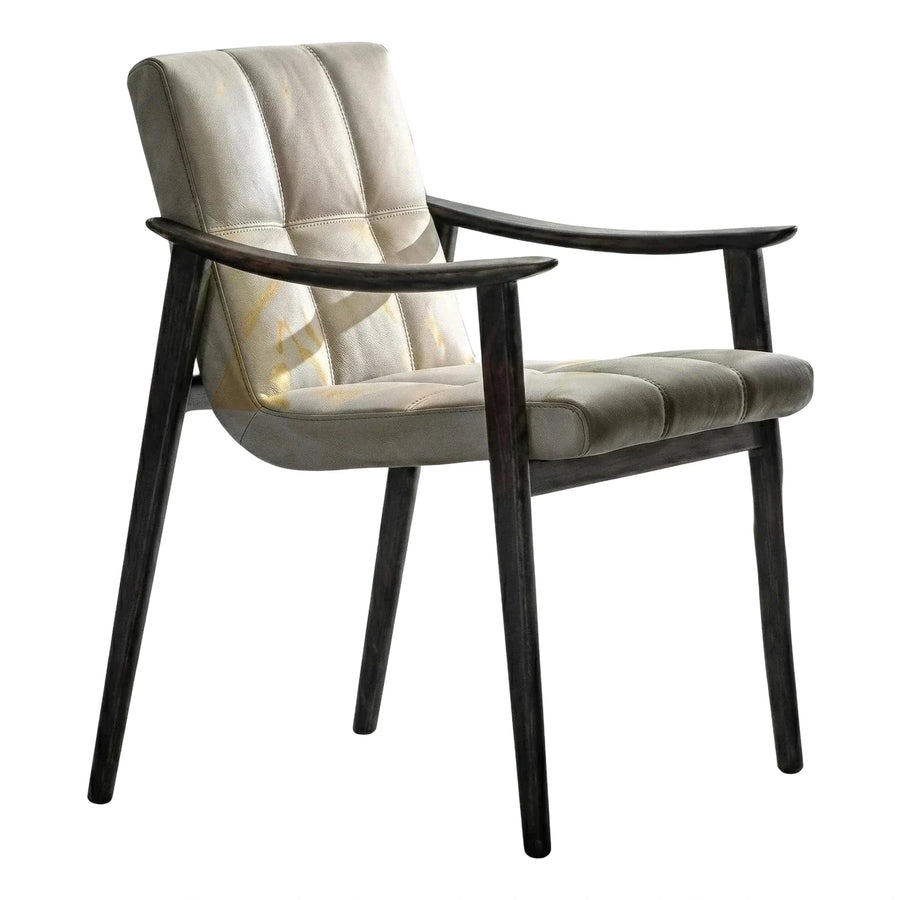 Modern Beige Leather Armchair with Dark Wood Frame