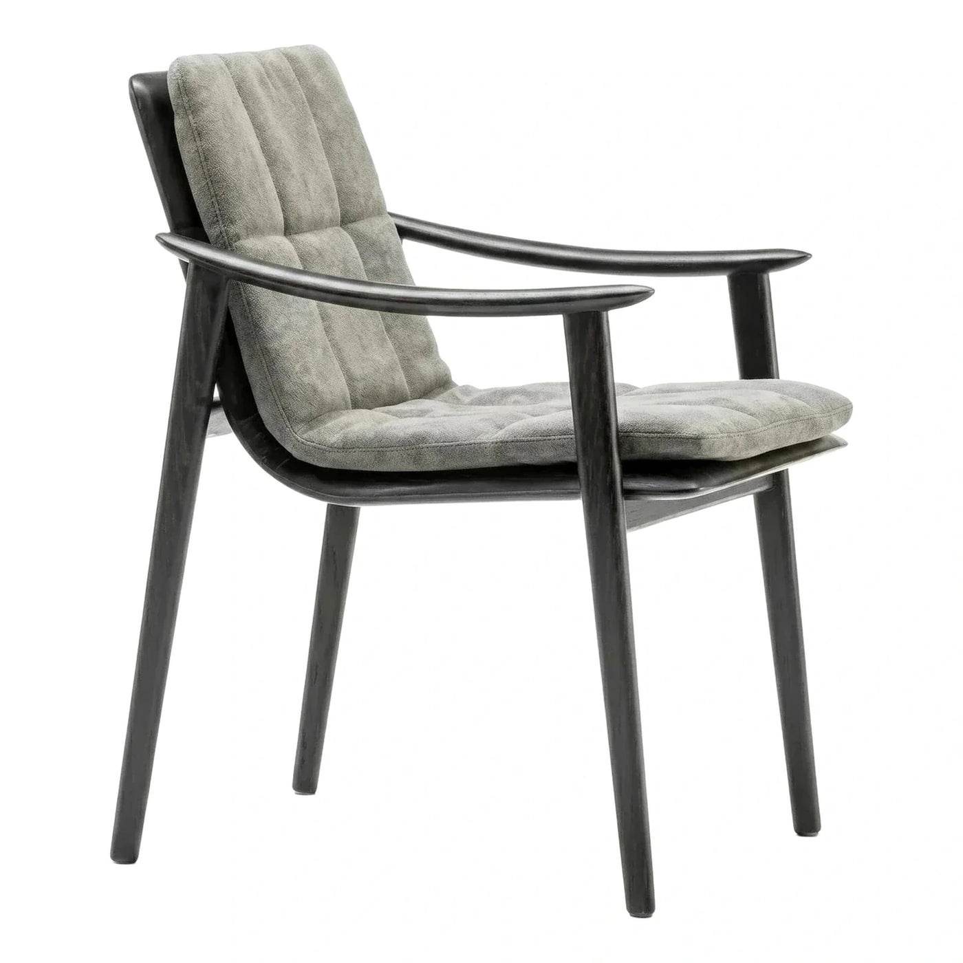 Modern Dark Wood Armchair with Grey Tufted Cushions