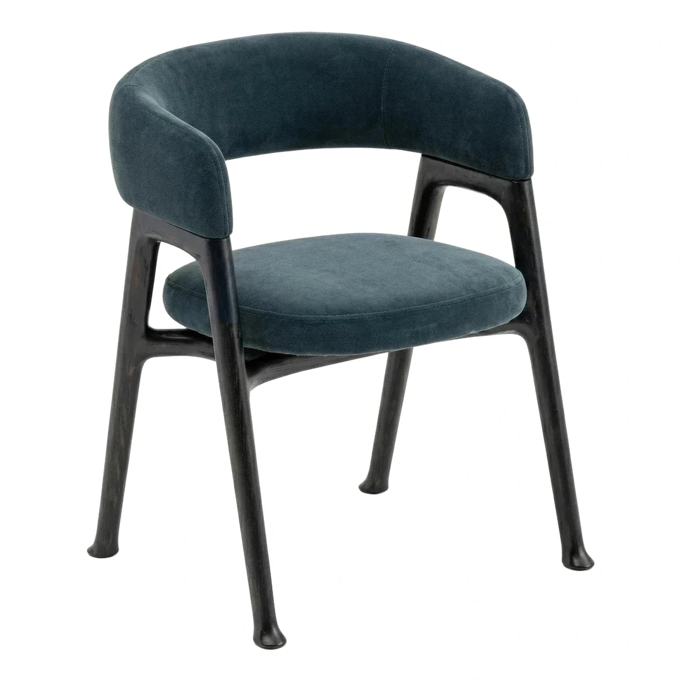 Modern Teal Velvet Armchair with Dark Wood Frame