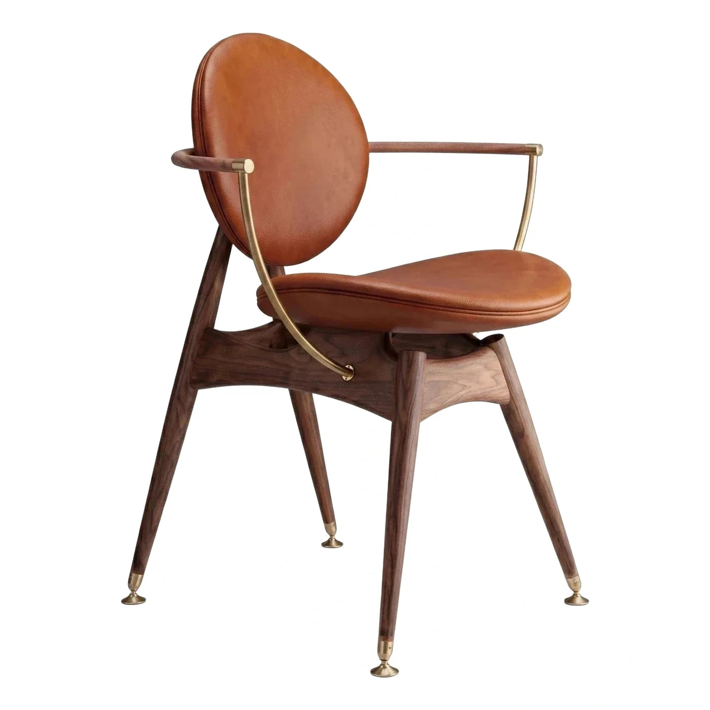 Modern Brown Leather Dining Chair with Brass Accents