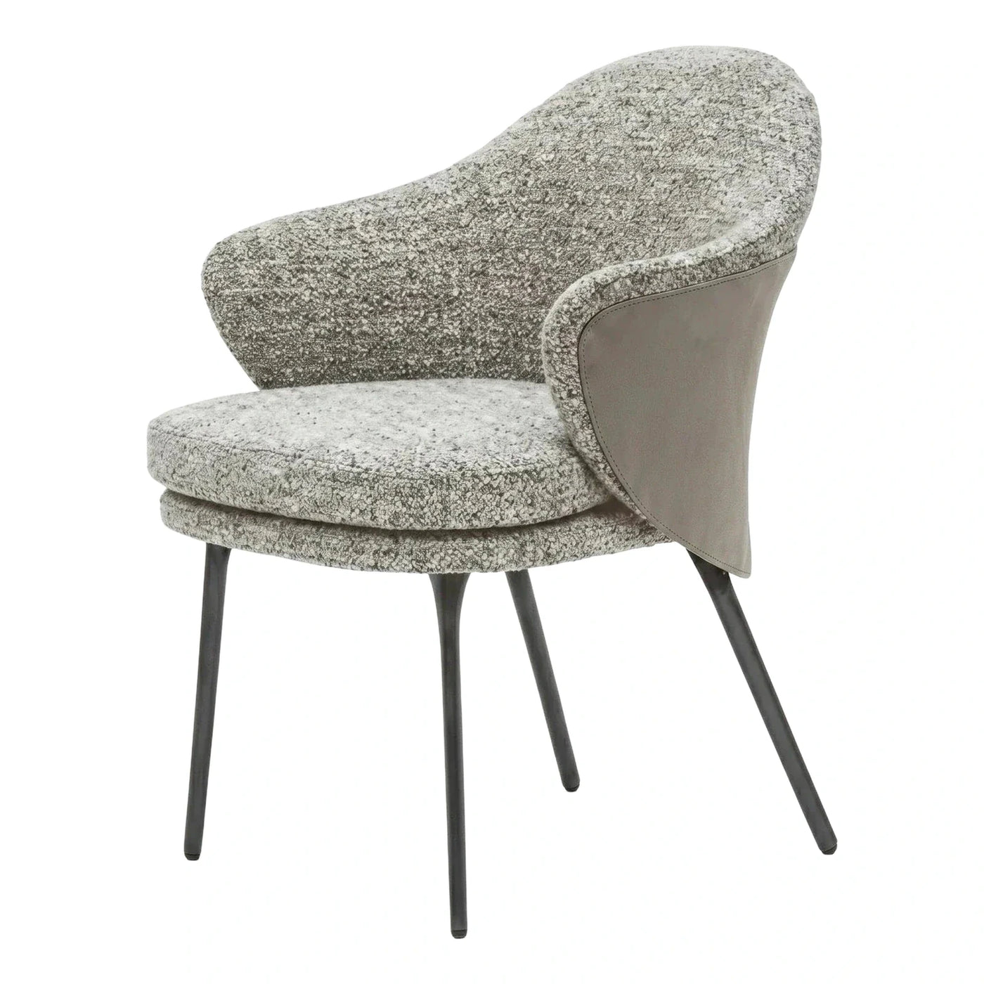 Modern Grey Boucle Armchair with Leather Accent