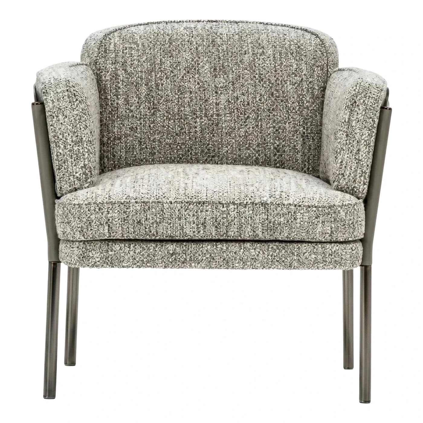 Grey Speckled Fabric Armchair with Dark Metal Frame
