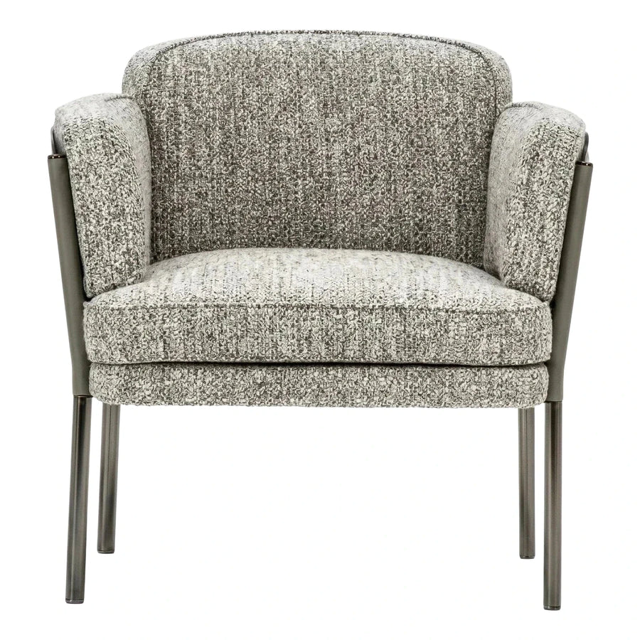Grey Speckled Fabric Armchair with Dark Metal Frame